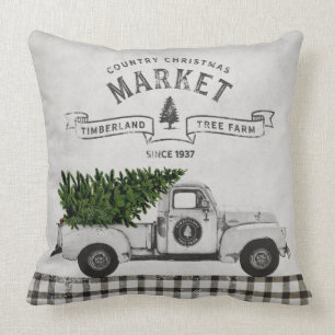 Farmhouse Christmas Tree Farm Truck Pillow