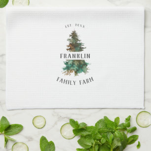Farmhouse Christmas Tree Personalised Family Tea Towel