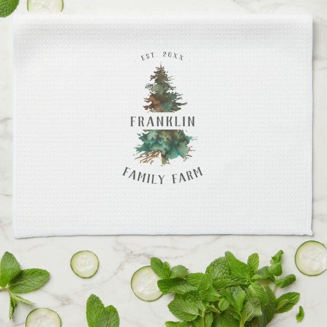 Farmhouse Christmas Tree Personalised Family Tea Towel (Folded)