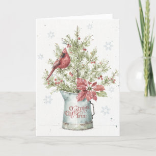 Farmhouse Christmas Tree with Cardinal Holiday Card
