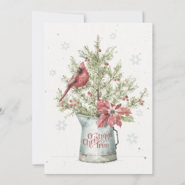 Farmhouse Christmas Tree with Cardinal Holiday Card (Front)