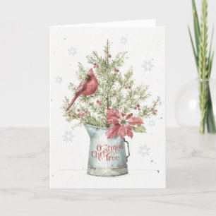 Farmhouse Christmas Tree with Cardinal Holiday Card