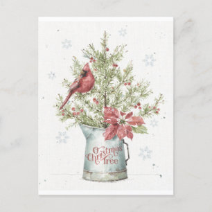 Farmhouse Christmas Tree with Cardinal Holiday Postcard