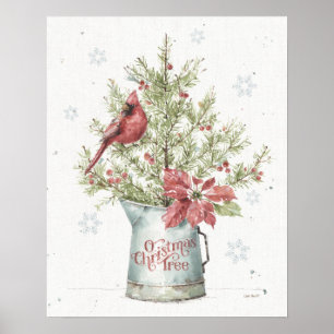 Farmhouse Christmas Tree with Cardinal Poster