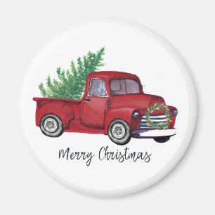 Farmhouse Christmas watercolor red truck Magnet