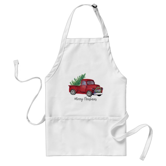 Farmhouse Christmas watercolor red truck Standard Apron (Front)