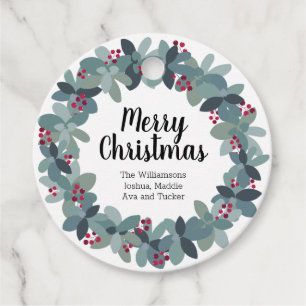 Farmhouse Christmas Wreath Classic Round Tag
