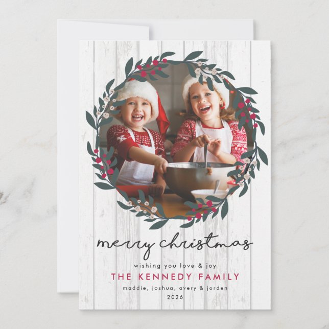 Farmhouse Christmas Wreath Photo Holiday Card  (Front)