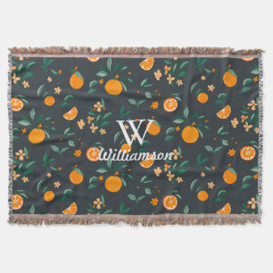 Farmhouse Citrus Orange Botanical Family Name Throw Blanket