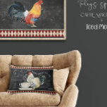 Farmhouse Coffee Kitchen Rooster Chalk Red Black Lumbar Cushion<br><div class="desc">A white rooster with black tail was painted in watercolors and combined with script calligraphy,  handwriting and coffee names in typography ephemera on an antique chalkboard background.  This fun and charming artwork was painted and graphically designed by  internationally licensed artist and designer,  Audrey Jeanne Roberts.    Copyright.</div>