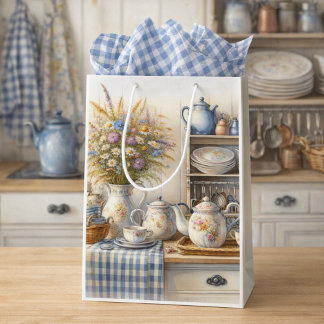 Farmhouse Coffee Pot and Wildflowers  Medium Gift Bag