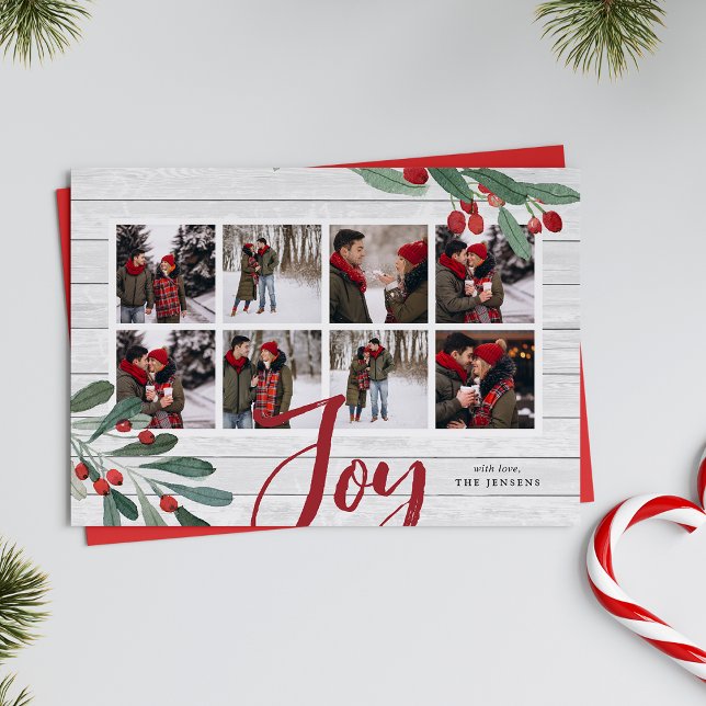 Farmhouse Collage | Holiday Photo Card (An 8-photo collage holiday card with a rustic farmhouse look.)