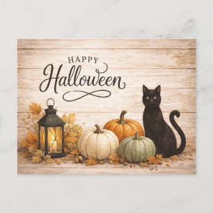Farmhouse Colorful Pumpkins Halloween Holiday Postcard