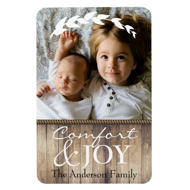 Farmhouse Comfort & JOY Family Photo & Name Magnet (Vertical)