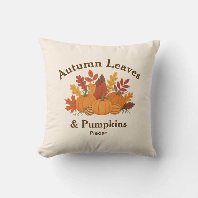 Farmhouse Cosy Fall Decor with Pumpkins and Leaves Cushion (Front)