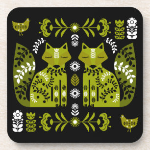 Farmhouse Cottage Folk Art Fox And Chicken Coaster