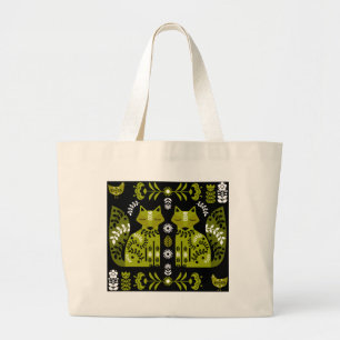 Farmhouse Cottage Folk Art Fox And Chicken Large Tote Bag