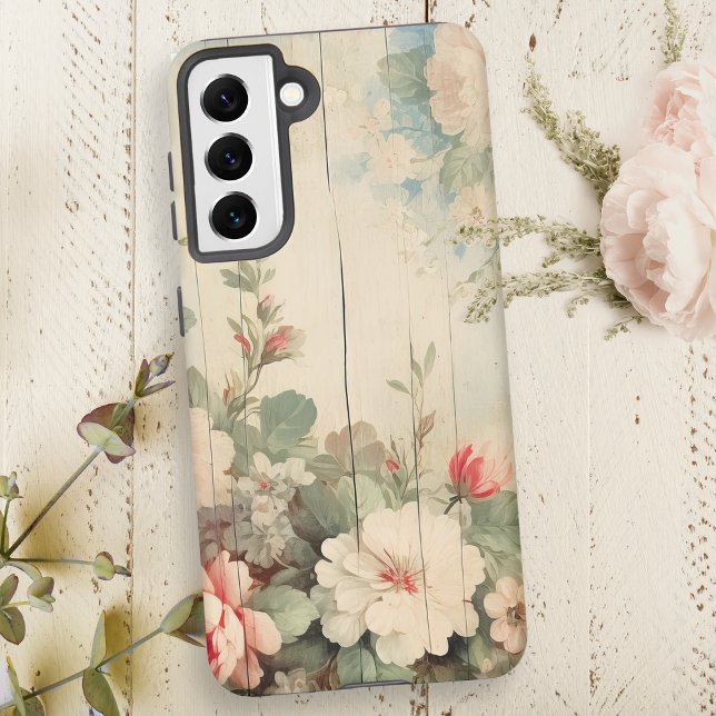 Farmhouse Cottage Rustic Floral on Barn Siding Samsung Galaxy S21 Case (Creator Uploaded)