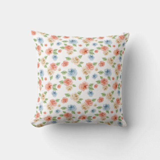 Farmhouse Cottage Shabby Roses Accent Throw Pillow (Front)