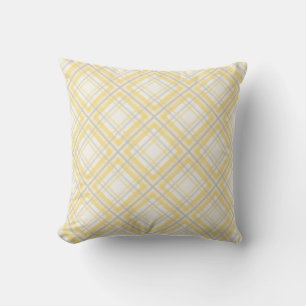 Farmhouse Cottagecore Plaid, Yellow, Grey, Cream Cushion