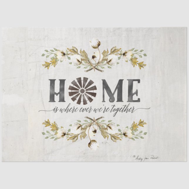 Farmhouse Cotton Autumn Foliage Grey Mustard Home  Tissue Paper (Front)