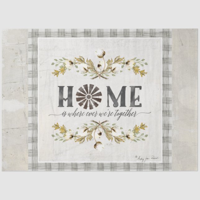 Farmhouse Cotton Autumn Foliage Grey Plaid Home Tissue Paper (Front)