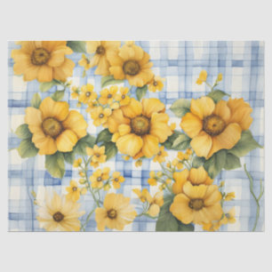 Farmhouse Country Blue Gingham with Yellow Flowers Tissue Paper