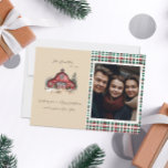 Farmhouse Country Christmas One Photo Holiday Card<br><div class="desc">This photo Christmas card features a cosy country barn design on a neutral beige background. Red and green plaid makes these festive and fun. Easily customise this using the personalisation feature, </div>