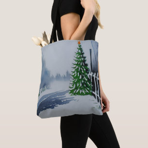 Farmhouse Country Christmas Watercolor Tote Bag