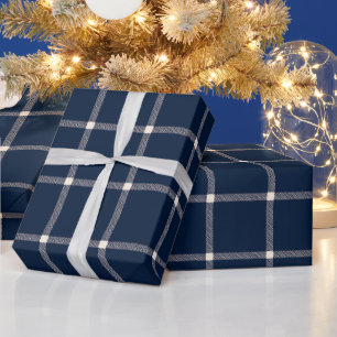 Farmhouse country hand drawn plaid cream navy blue wrapping paper