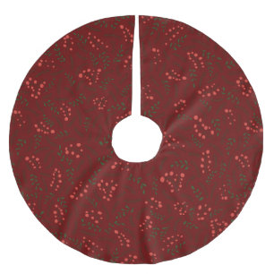 Farmhouse country maroon green foliage pattern brushed polyester tree skirt
