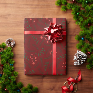 Farmhouse country maroon green foliage pattern wrapping paper