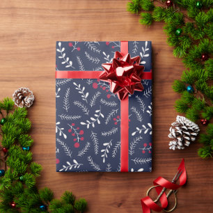 Farmhouse country navy blue foliage pattern cute wrapping paper