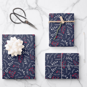 Farmhouse country navy blue foliage pattern cute wrapping paper sheet