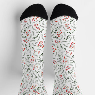 Farmhouse country red white green foliage pattern socks