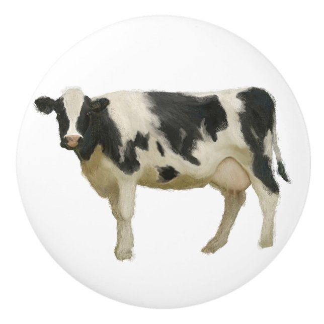 Farmhouse Cow Black n White Rustic Kitchen Cabinet Ceramic Knob (Front)