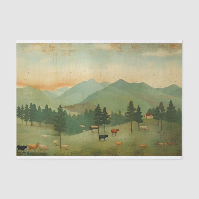 Farmhouse cow Vintage decoupage  Tissue Paper (Front)