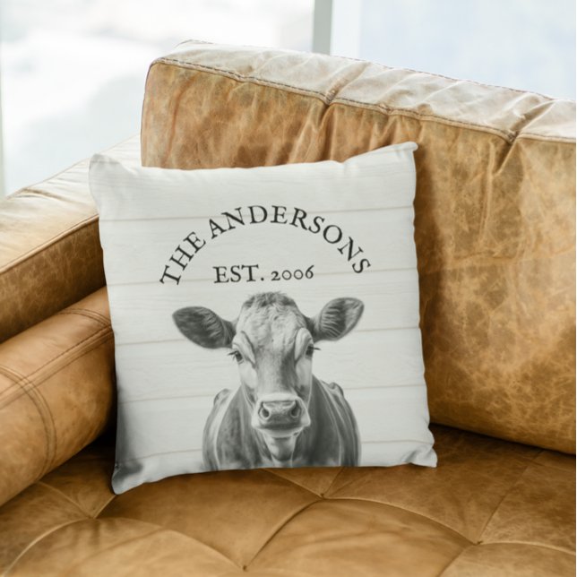 Farmhouse Cow  wood Look  Personalised  Cushion (Creator Uploaded)