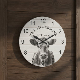 Farmhouse Cow wood Personalised  Large Clock