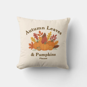 Farmhouse Cozy Fall Decor with Pumpkins and Leaves Cushion