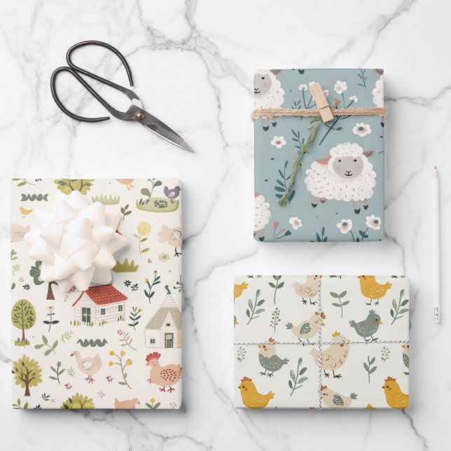 Farmhouse Cute Animals Wrapping Paper (Front)