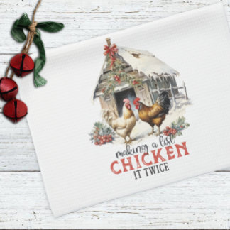Farmhouse Cute Fun Chicken Christmas Tea Towel