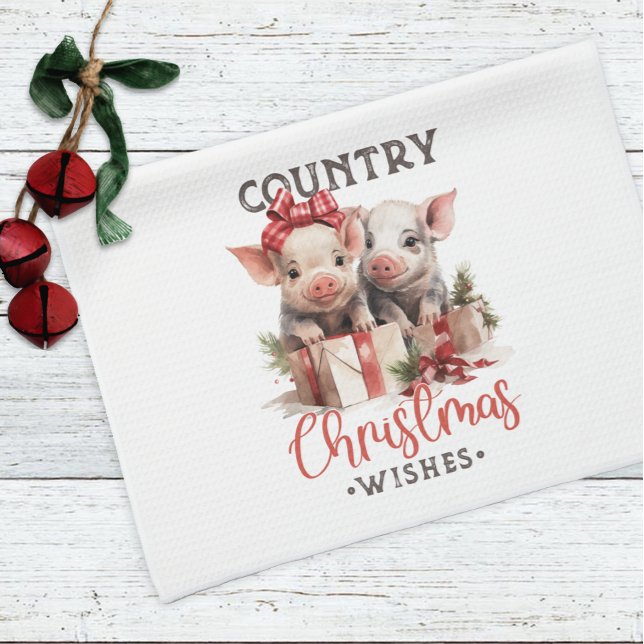 Farmhouse Cute Pigs Country Christmas  Tea Towel (Creator Uploaded)