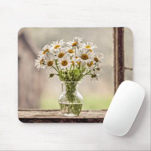 Farmhouse Daisy Bouquet In Window Mouse Mat