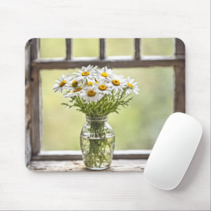 Farmhouse Daisy Bouquet In Window Mouse Mat