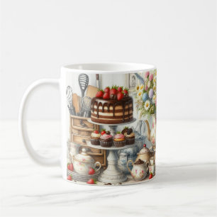 Farmhouse Dishes with Teapot and Cake Ceramic Mug