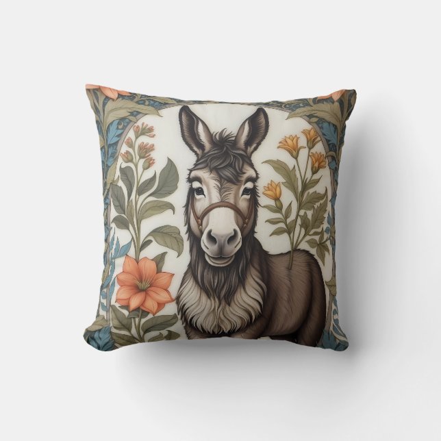 Farmhouse Donkey William Morris Inspired  Cushion (Front)