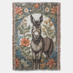 Farmhouse Donkey William Morris Inspired  Throw Blanket