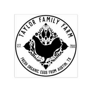 Farmhouse Eggs Family Farm Rustic  Round Chicken   Rubber Stamp