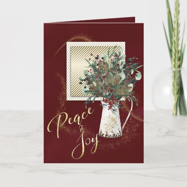 Farmhouse Enamel Pitcher with Christmas Greenery Holiday Card (Front)